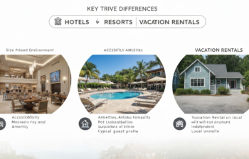 Conclusion: Which Accommodation Type Should You Choose? Hotels, resorts, and vacation rentals all serve different travel needs. Hotels offer convenience and reliability, resorts deliver luxury and entertainment, and vacation rentals provide space and flexibility. Understanding these differences helps travellers make smarter decisions. With travel preferences constantly evolving, choosing the right accommodation can improve comfort, save money, and enhance your overall journey. Always consider your purpose, budget, and travel style before booking.