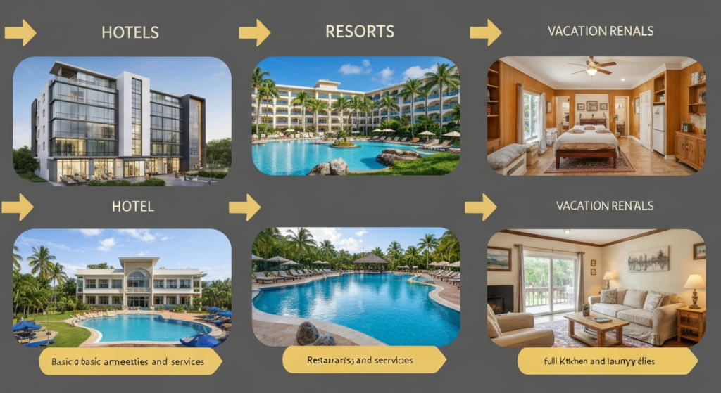 Conclusion: Which Accommodation Type Should You Choose?
Hotels, resorts, and vacation rentals all serve different travel needs. Hotels offer convenience and reliability, resorts deliver luxury and entertainment, and vacation rentals provide space and flexibility. Understanding these differences helps travellers make smarter decisions.
With travel preferences constantly evolving, choosing the right accommodation can improve comfort, save money, and enhance your overall journey. Always consider your purpose, budget, and travel style before booking.
